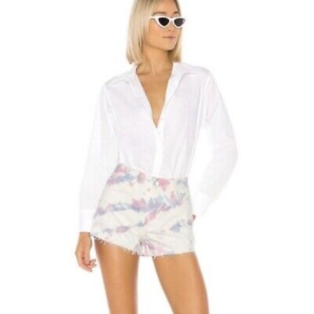 GRLFRND Women’s Tie Dye Rigid Denim Jean Shorts Size 31 White Multicolour